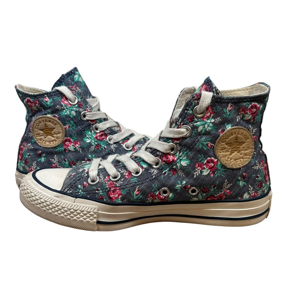 Rare Converse Chuck Taylor All Star Chambray Denim Roses High Top Sneakers